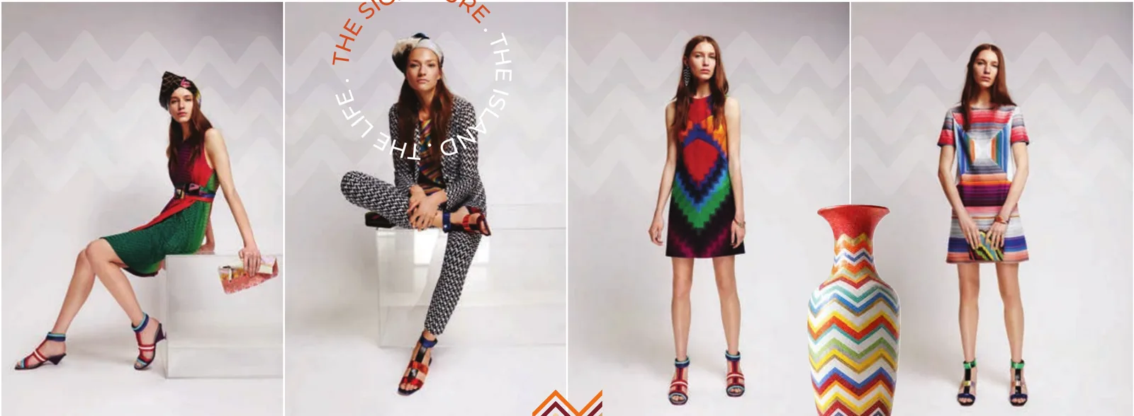Four Missoni looks in the house's signature zigzag and colour-block knits