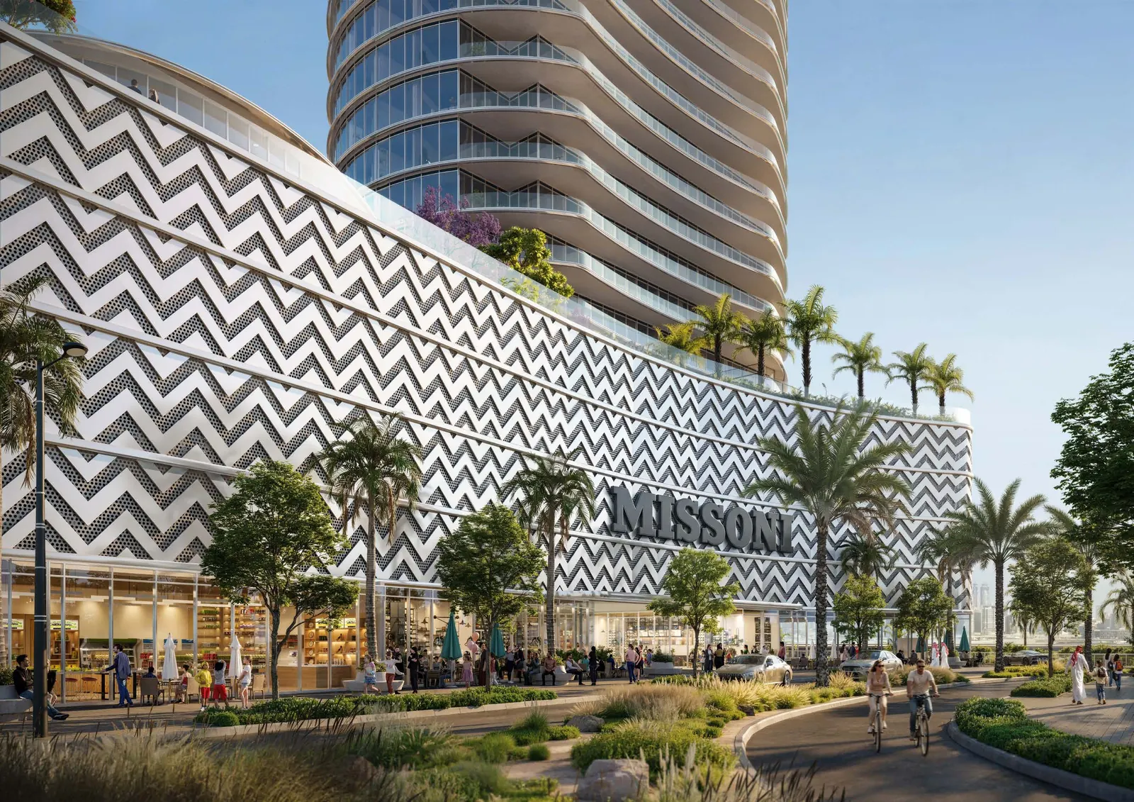 The podium of Waterfront by Missoni, wrapped in the house's zigzag pattern